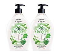 2x PURO AMORE Crema di Sapone Liquido 750 ml con Oli Essenziali di Latte e Aloe Vera, Detergente Delicato per Mani