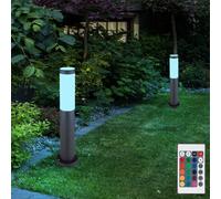2x RGB LED Piedistallo Supporto Lampada Telecomando Inox Giardino Esterno Dimmer [EEK: F]
