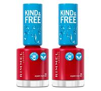 2x Rimmel London Kind & Free Smalto Rinforzante Unghie Bio Vegano Cruelty-Free a Lunga Tenuta Colore 156 Poppy Pop Red - 2 Smalti