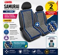 2x Schienale Auto Palline Legno Massaggiante Samurai Blu Grigio Universale Lampa