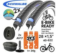 2x Schwalbe Marathon Plus 28" x 1,5" (40-622) Pneumatici Nero Con Tubo E Leva
