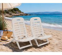 2x Sedia Spiaggia Pieghevole Resina Bianca Playa Mare Piscina Giardino 40x56x63