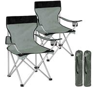 BAKAJI Coppia Sedie Pieghevoli da Campeggio con Borsa Camping Sedia Mare Spiaggia Pesca da Esterno in Acciaio e Poliestere con Vano Porta Bibite e Smartphone (Grigio)