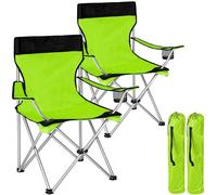 BAKAJI Coppia Sedie Pieghevoli da Campeggio con Borsa Camping Sedia Mare Spiaggia Pesca da Esterno in Acciaio e Poliestere con Vano Porta Bibite e Smartphone (Verde)