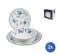 2x Servizi Tavola 18 Pezzi Earthenware Decoro Rose Blue Bianco Churchill