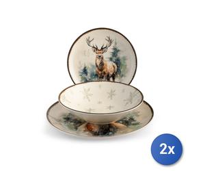 2x Servizio tavola 18 pezzi Alaska in stoneware decorato.