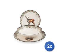 2x Servizio tavola 18 pezzi Montana in stoneware decorato.