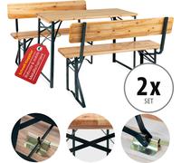 2x Set Birreria Tavolo e Panche con Schienale da Giardino Balcone in Legno 119cm