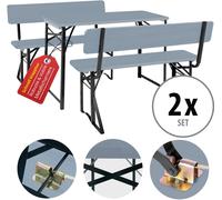 2x Set Birreria Tavolo e Panche con Schienale da Giardino Balcone in Legno 119cm