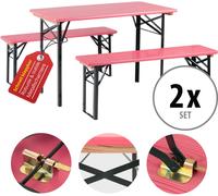 2x Set Birreria Tavolo e Panche Richiudibile da Giardino Balcone in Legno Rosa