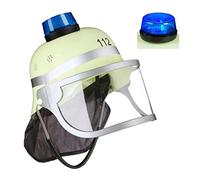2X Set Casco da Pompiere per Bambini, Luce Blu, Visiera, Fazzoletto per Collo & Poggia Mento, Regolabile, Giallo
