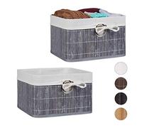 2X Set Cestino Portaoggetti, Fodera in Tessuto, bambù, Rettangolare, Bagno, Giochi, HLP 20x31x31 cm, Grigio
