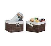 2X Set Cestino Portaoggetti, Fodera in Tessuto, bambù, Rettangolare, Bagno, Giochi, HLP 20x31x31 cm, Marrone Scuro
