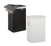 2x Set Cesto Porta-Biancheria, Bambù, Pieghevole, Rettangolare, 83 L, HxLxP: 65,5 x 43,5 x 33,5 cm, Nero & Bianco