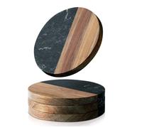 2X(Set di 4 Sottobicchieri per Bevande, Sottobicchieri In Marmo e Legno Int5096