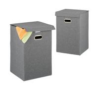 relaxdays 2X Cesti Portabiancheria, Pieghevoli & Salvaspazio, Coperchio, 62 L, HLP 55,5 x 35,5 x 35,5 cm, Grigio, Cotone, Set da 1