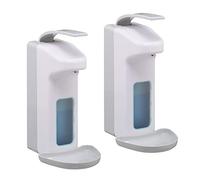 2X Set Dispenser di Sapone a Parete, 1000 ml, Erogatore Disinfettante, Portasapone a Muro Manuale con Leva, Bianco