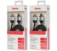 2x Set Hama Cavo HDMI 2.0b 1,5 m 4K UHD 3D ARC Ethernet Tessuto Oro 4K HDR Nero