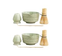 2X Set per Matcha, Set da Tè Giapponese Comprende Ciotola per Matcha con Beccuccio, Supporto per Matcha, Matcha In Bambù e Paletta In Bambù