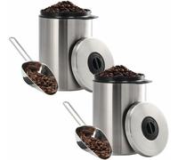 2x Set Scatola Caffè Acciaio Inox + Misurini per Chicchi di Ermetico Contenitore