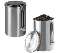 2x Set Scatola Caffè Acciaio Inox + Misurini per Chicchi di Ermetico Serbatoio