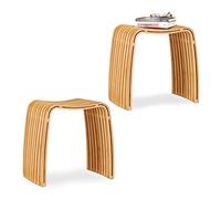 2X Sgabello da Ingresso in bambù, Elegante Pouf in Design Scandinavo, Sediolina per Guardaroba, Sgabellino, Naturale