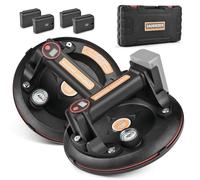 2X sollevatori elettrici a ventosa incl. 4 batterie, sollevatore di vetro con manometro max. 300 kg, ventosa a vuoto da 200 mm, sollevatore di piastrelle a ventosa con custodia, ventosa per vetro
