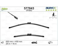 VALEO Silencio Tergicristalli VF843 Kit di Spazzole tergicristallo originali Flat Blade ad Alte Prestazioni, Maggior Visibilità su Strada 650mm/400mm Anteriore Confezione da 2 577843