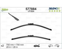 VALEO Silencio Tergicristalli VF884 Kit di Spazzole tergicristallo originali Flat Blade ad Alte Prestazioni, Maggior Visibilità su Strada 700mm/700mm Anteriore Confezione da 2 577884