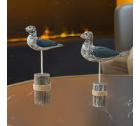 2x statuette di uccelli marini, sculture in legno, ornamenti da scrivania,