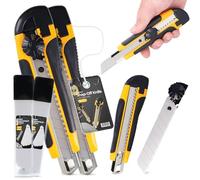 2x Taglierino Cutter Professionale 18 mm Taglierina per Moquette Pacchi Cartone Cutter Lama A Coltello In Metallo Pellicole Universale Tagli Precisione Autobloccante Con 22x Lama