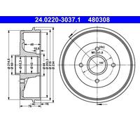 ATE Tamburo freno 24.0220-3037.1 - posteriore per Dacia Logan 1.4 (2006-2012), Renault Clio II