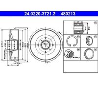 2X ATE 24.0220-3721.2 Tamburo Freno Posteriore Per Renault Clio II Dacia Logan