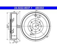 2x Tamburo freno 24.0222-8037.1 ATE per FIAT OPEL