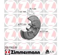 2x Tamburo freno 250.1765.00 ZIMMERMANN per FORD FOCUS I FOCUS I Tre volumi
