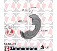 2x Tamburo freno rivestito 150.1704.20 ZIMMERMANN per BMW 3 3 Coupé 3 Cabriolet