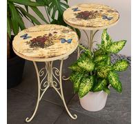 2x tavolino bistrot fiori patio mobili da esterno farfalla bianco shabby