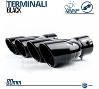 2x TERMINALI di Scarico Doppi Universali Auto ACCIAIO Inox Nero Marmitta Ø 80 mm