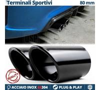 2X TERMINALI di Scarico per Auto Tuning in ACCIAIO Inox Nero Marmitta 69-74mm