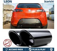 2X TERMINALI di Scarico per SEAT LEON 1P in ACCIAIO Inox NERO Clip Plug & Play