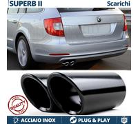 2X TERMINALI di Scarico per SKODA SUPERB 2 in Acciaio Inox NERO Clip Plug & Play