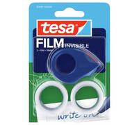 2X tesafilm® Invisible, 10m x 19mm + tesafilm® Mini Dispenser | Distributore Compatto e Ricaricabile, in Set con 2 Rotoli di Nastro Adesivo da 10 m x 19 mm - Mini-Distributore Ergonomico