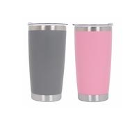 2x Thermos Tazza Termica Acciaio Inox 304 Doppia Parete 590m 20oz Rosa Grigio