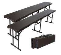 2x Trutzholm Panca Pieghevole Di Plastica Grigio Simil Legno 180cm Camp