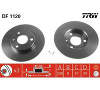 2x TRW DF1120 Disco freno Anteriore adatto per PEUGEOT 106 I (1A, 1C) 237mm