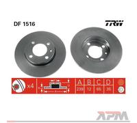 2X TRW DF1516 Disco Freno Per VW Golf I 17 Seat Ibiza II 6K1 Audi 80 80 82