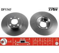 2x TRW DF1747 Disco freno Anteriore per FIAT 500 (312) 257mm