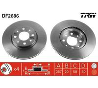 2x TRW DF2686 Disco freno Anteriore per FIAT Doblo Cargo (223) 257mm