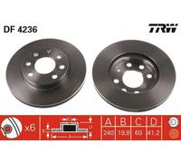 2x TRW DF4236 Disco freno Anteriore per OPEL Corsa C Hatchback (X01) 240mm