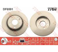 2x TRW DF6591 Disco freno Anteriore adatto per MERCEDES-BENZ Classe A (W176)